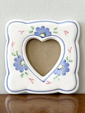Vintage Caleca Giardino Heart Photo Picture Frame Ceramic Hand Painted Floral